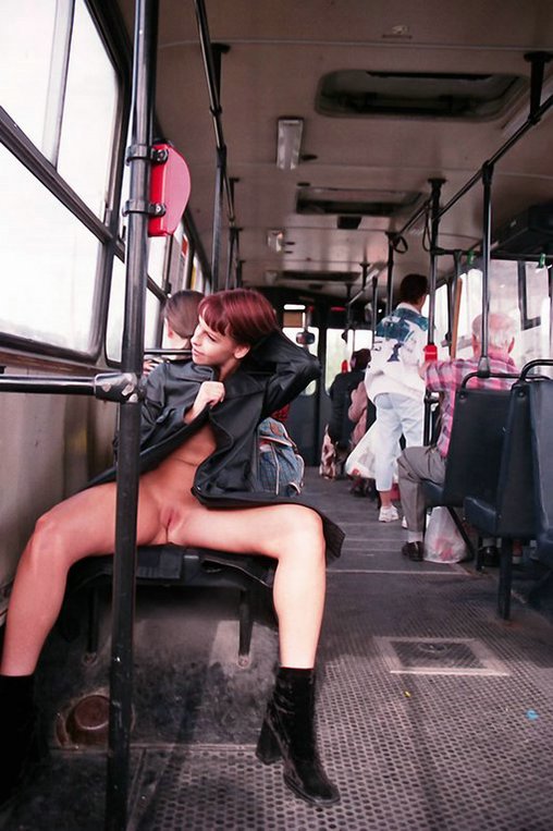 Russian Young Woman Flashes Pussy on Public Tram Photo